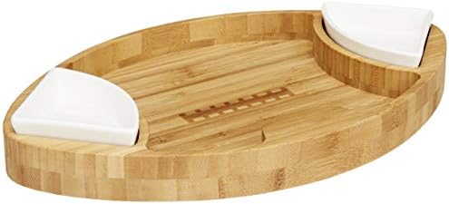 Football Shaped Bamboo Serving Tray (10" x 16" x 2.5”) Includes 2 Dip
