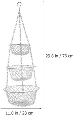 Tier Wire Hanging Fruit Basket, Silver Iron Wall Kitchen Organizer