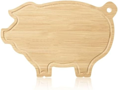 AWIZOM Pig Cutting Board with Juice Groove Animal Bamboo Charcuterie
