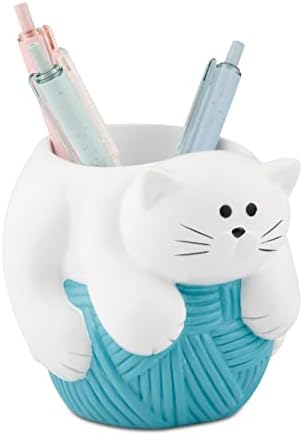 Chapman and Grand Relaxing Kitty Cat Pen Holder, White/Turquoise