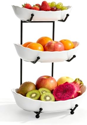 Ceramic Fruit Bowl for Kitchen Counter - 3 Tier Modern Fruit Basket