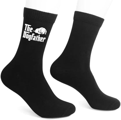 The Dogfather Socks, Dog Dad Gifts, Black Crew Socks for Men, Birthday