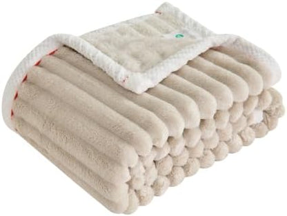 Flannel Throw Blanket, Soft Plush for Couch Bed Beige 40x50 in