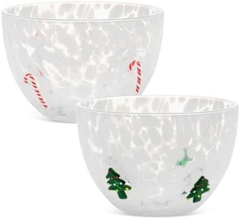 FoldTier 2 Pcs Christmas Glass Candy Bowls for Party,Candy Cane, Xmas