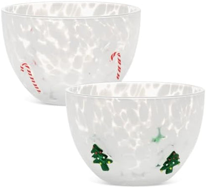 FoldTier 2 Pcs Christmas Glass Candy Bowls for Party,Candy Cane, Xmas