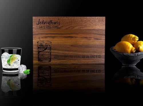 Personalized Gin and Tonic Cutting Board – Custom Engraved Wooden Bar