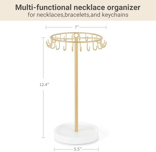 Mkono Rotating Necklace Holder, Gold Jewelry Display Rack Organizer