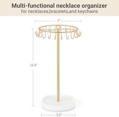 Mkono Rotating Necklace Holder, Gold Jewelry Display Rack Organizer