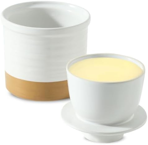 Hasense Ceramic Butter Crock with Lid, French Butter Keeper with Water