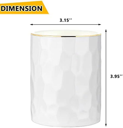 WHJY Ceramic White Pencil Cup, Makeup brushes Holder, Gold Pen Holder