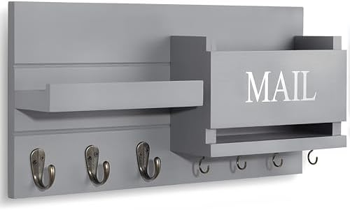 Wall Mount Mail Organizer – Key Holder with Shelf, Letter Holder &