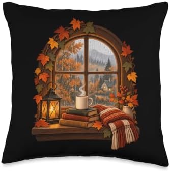 Rainy Cottage Window Cozy Fall Reading Autumn Throw Pillow