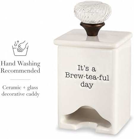 Mud Pie FBA Ceramic Tea Bag Caddy, White