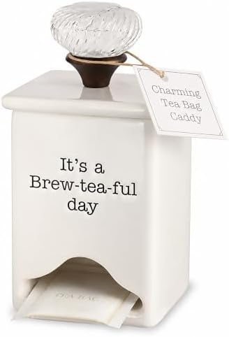 Mud Pie FBA Ceramic Tea Bag Caddy, White