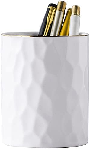 Ceramic Aesthetic Pen Holder for Desk Cute White Pencil Holder Cup Pot