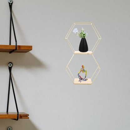 Gold Hexagon Floating Display Shelf Iron Wall Decor for Small Items