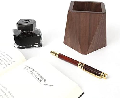 Black Walnut Wooden Pencil Box, Multiple-Use Desk Writing Stationary