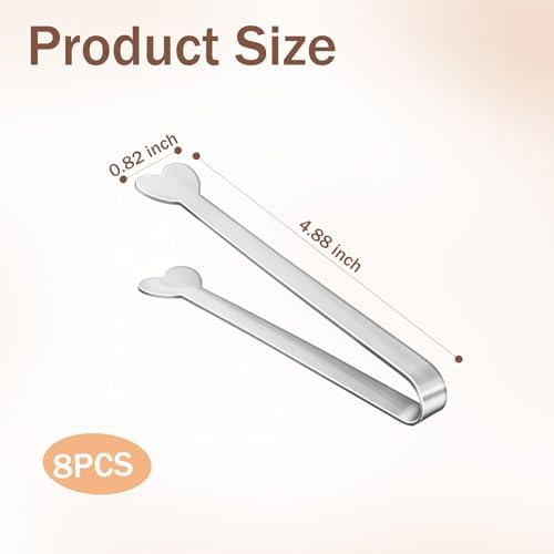 8 PCS Silver Mini Serving Tongs, 4.88 Inch Small Metal Kitchen