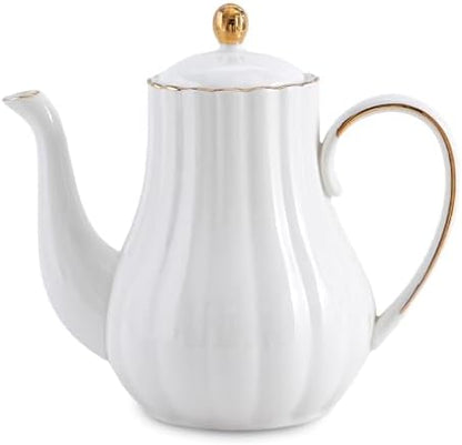 White Ceramic Teapot 33oz,tea pot for loose leaf tea coffee milk Gifts