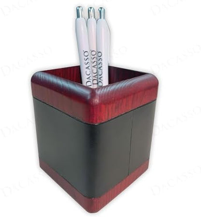 Dacasso Mahogany Rosewood and Black Leather Pencil/Pen Cup Holder for
