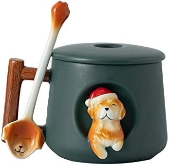 DIHOclub Ceramic Coffee Mug with Lid and Matching Spoon,Novelty 3D