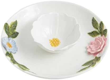 Mud Pie Stoneware Flower Chip and Dip Set