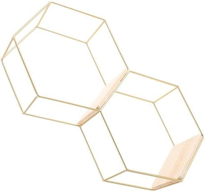 Gold Hexagon Floating Display Shelf Iron Wall Decor for Small Items