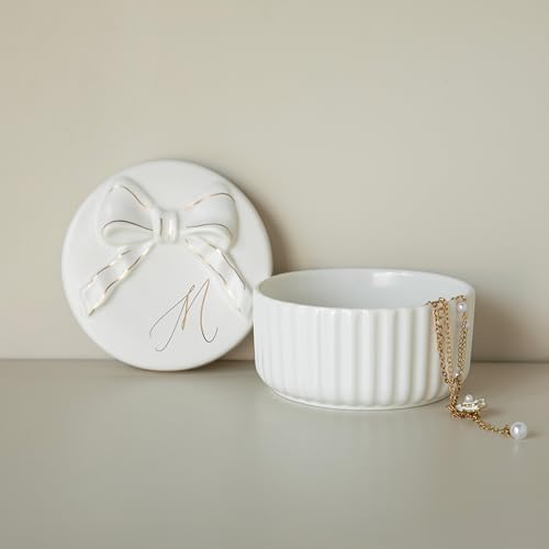 COLLECTIVE HOME Ceramic Jewelry Box with Bow, Nightstand Vanity