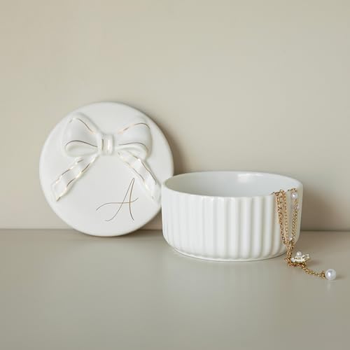 COLLECTIVE HOME Ceramic Jewelry Box with Bow, Nightstand Vanity