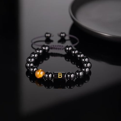 FRG Initials Bracelets for Men Letter Link Handmade Natural Black Onyx