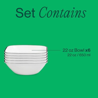 Corelle Simple Lines 6-Piece 22-Ounce Square Bowl Set