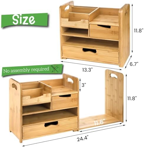 ZOOFOX Bamboo Desk Organizer with Adjustable File Holder, Mail