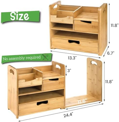 ZOOFOX Bamboo Desk Organizer with Adjustable File Holder, Mail