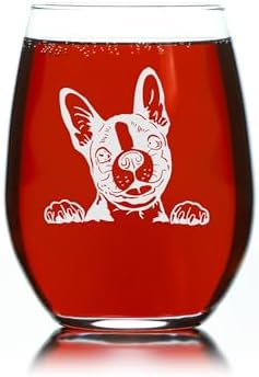 C M Boston Terrier Dog 17 oz Stemless Wine Glass - Dog Lover Gift for