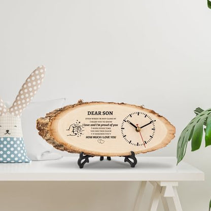 BeauGift Gifts for Son, Wooden Clock Son Birthday Gifts from Mom Dad