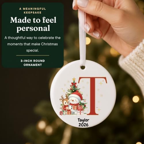 Lydia Gifts 2026 Personalized Letter T Monogram Christmas Ornament