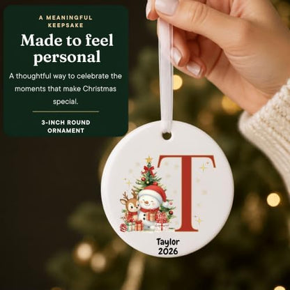 Lydia Gifts 2026 Personalized Letter T Monogram Christmas Ornament