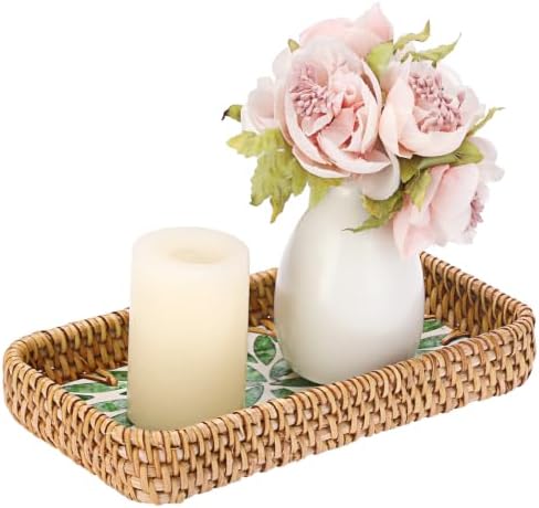 Hipiwe Wicker Rattan Basket Tray Handwoven Decorative Coffee Table