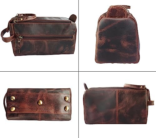 Leather Toiletry Bag for Men - Full Grain Travel Dopp Kit & Shaving