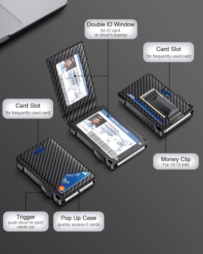 Wallet for Men RFID Wallet with 2 ID Windows & Money Clip, Slim Card
