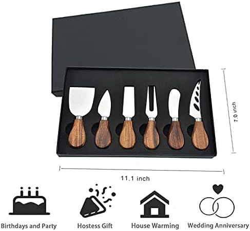 6-Piece Cheese Knife Set - Acacia Wood Handle Stainless Steel Cheese
