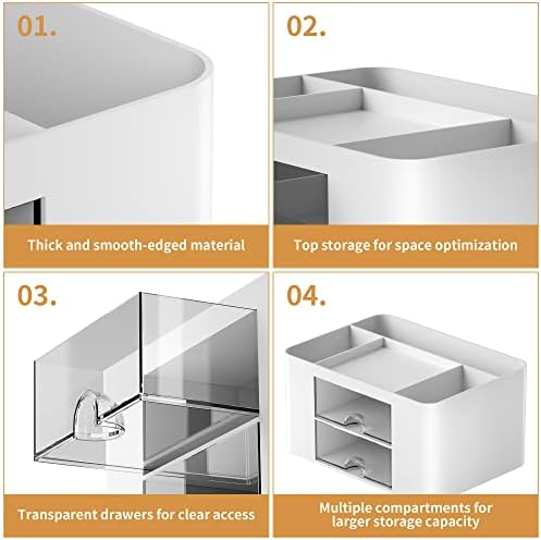 Marbrasse Pen Organizer with 2 Drawer, Multi-Functional Pencil Holder