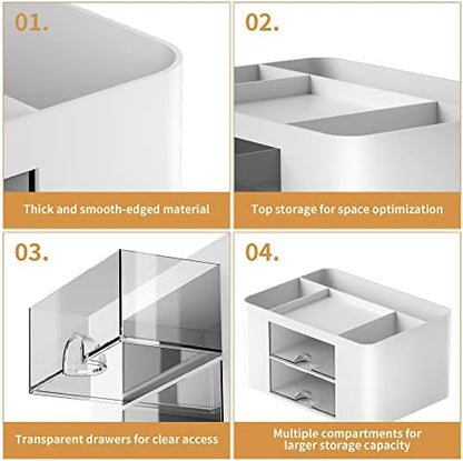 Marbrasse Pen Organizer with 2 Drawer, Multi-Functional Pencil Holder