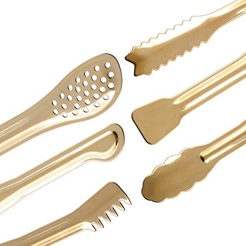 HINMAY Gold Plated Mini Serving Tongs Set 6-Inch Appetizers Tongs, Set