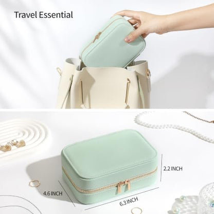 Genuine Leather Travel Jewelry Organizer Case for Women, Small Mini