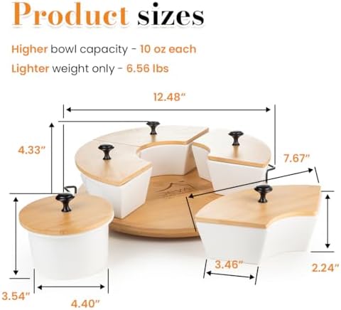 Chip and Dip Serving Set | Rotating Bamboo Lazy Susan Appetizer Tray