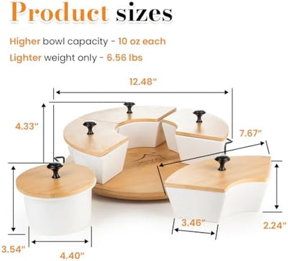 Chip and Dip Serving Set | Rotating Bamboo Lazy Susan Appetizer Tray