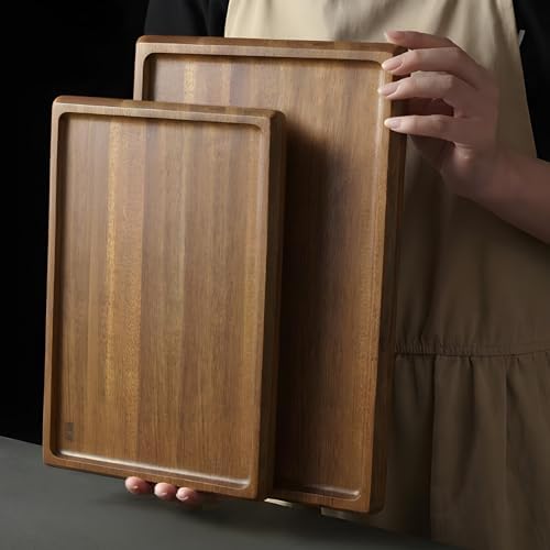 HOSHANHO Acacia Wood Serving Tray 14x10 Charcuterie Board & Non-Slip