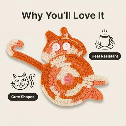 Coasters Gifts for Cat Lovers 3PCS Cat Coaster Woven Creative Cat