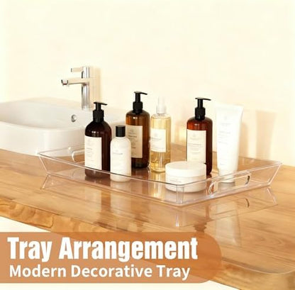 Clear Plastic Serving Tray with Handles, BPA-Free Storage Organizer